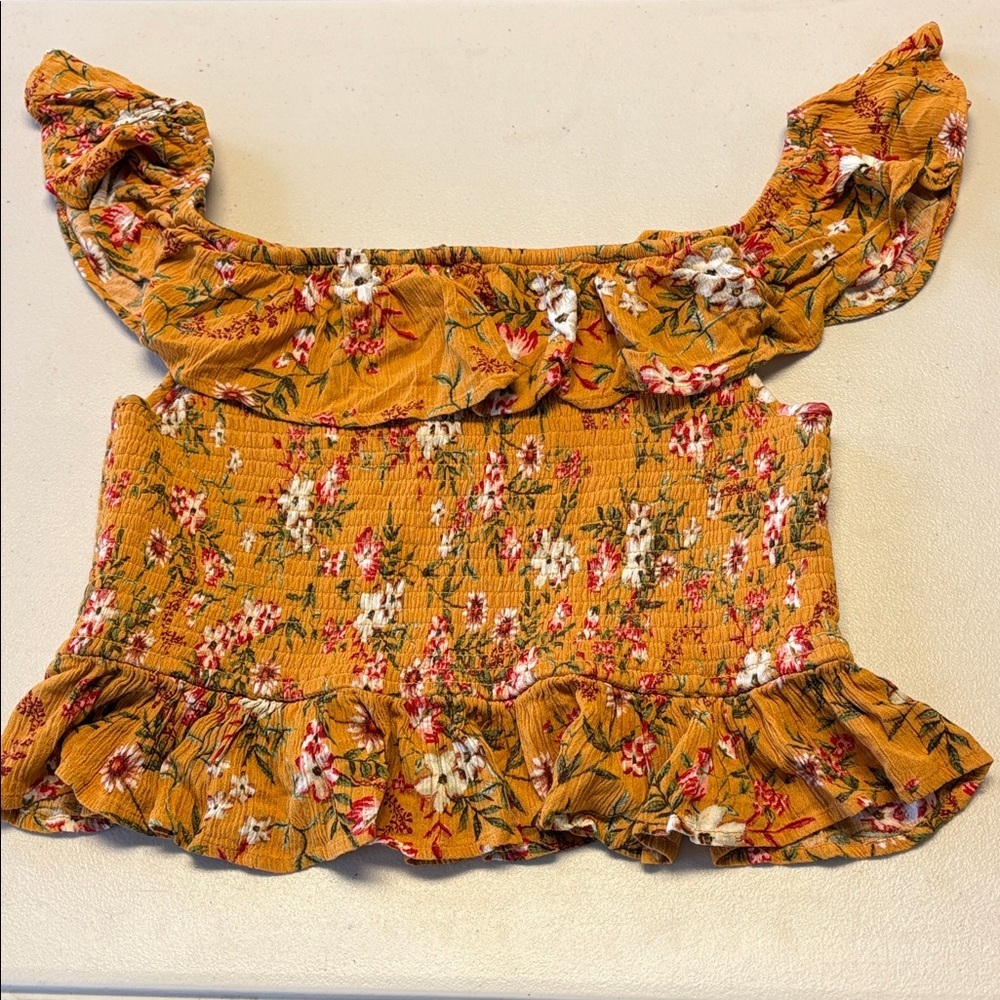 Sofi Angel Burnt Yellow Floral Crop Top Sz XL